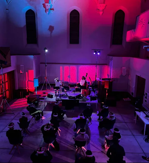Spatial audio setup and reactive visuals for Ensemble Contrechamps